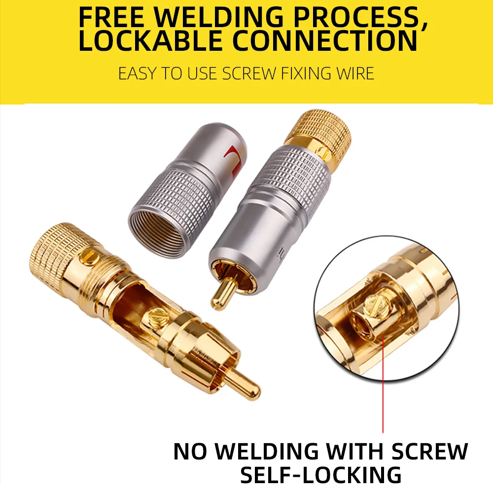 4pieces/lot New 24K Gold Nakamichi Nakamichi RCA Plug Audio Cable Speaker Connector Lockable Adjustable Audio Plug Rca Male Plug