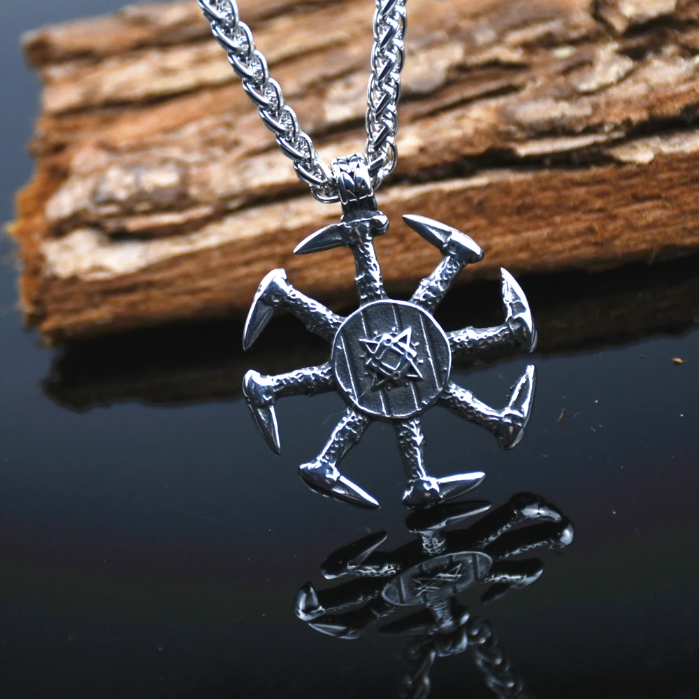 

Nordic Slavic Kolovrat Scandinavian Runes Necklace Stainless Steel Viking Slavic Talisman Amulet Pendant Men Pagan Jewelry Gifts