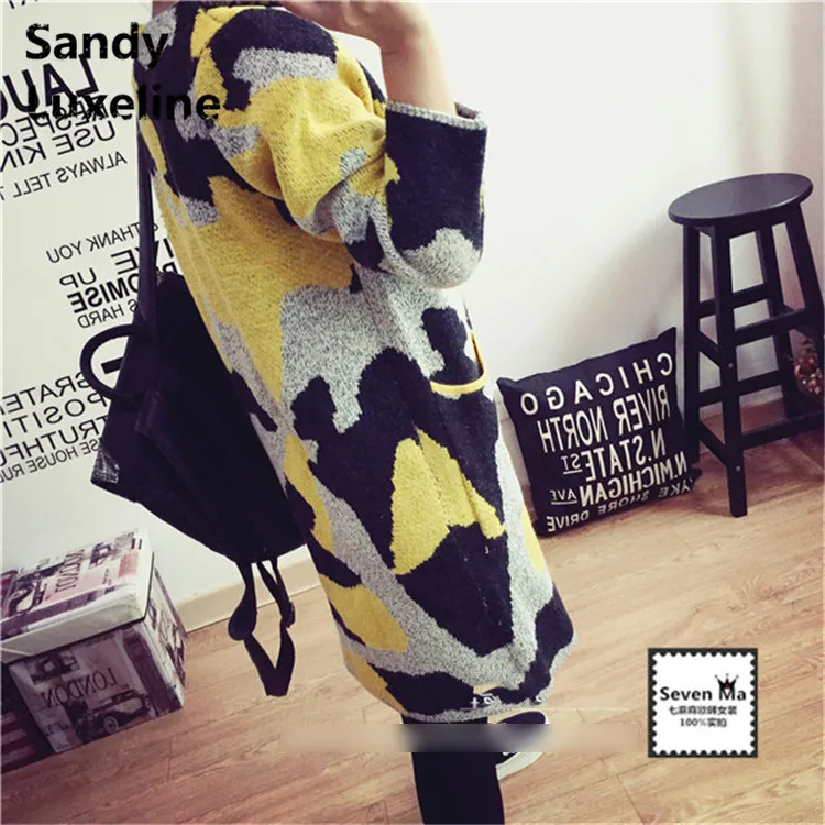 Женский длинный кардиган камуфляжной расцветки Свободный вязаный базовое