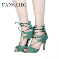 fansaidi summer fashion womens shoes new elegant green consice shoes new peep toe narrow band sexy sandales 44 45 46 47