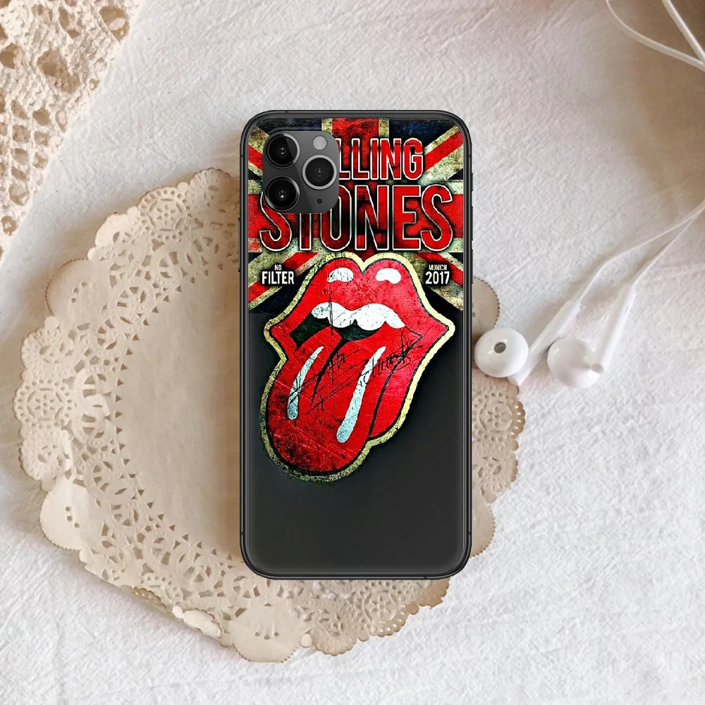 

Rolling Lip Fashion Band Stones Phone Case Cover Hull For iphone 5 5s se 2020 6 6s 7 8 12 mini plus X XS XR 11 PRO MAX black