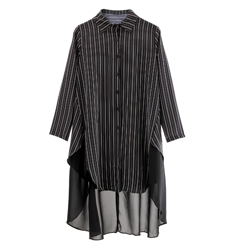 

XUXI2020 Women Korea Can Send Fake Spring Clothes Two Striped Gauze Shirts Women Can Design Asymmetric Long Shirts FZ1373