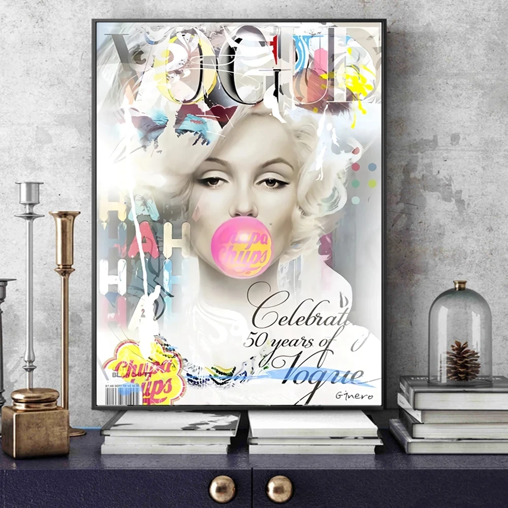 

Vogue Marilyn Monroe Blow Bubbles Balloon Art Canvas Painting Modern Posters Hd Print Wall Pictures For Living Room Home Decor