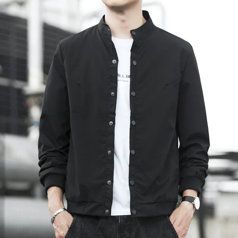 

Spring and Autumn Men's Casual Jacket Youth Simple Solid Color Stand Collar Jacket AWJK3