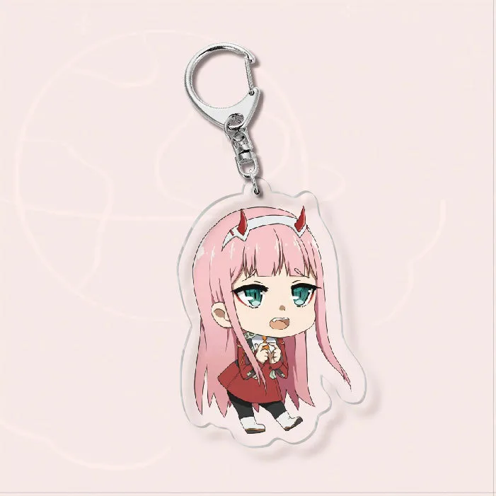 

1 Pcs New Anime DARLING In The FRANXX Keychains 02 ZERO TWO Acrylic Pendant Keyring School Bag Charm Key Holder Figure Toys Gift