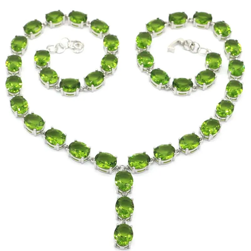 

Женское Ожерелье SheCrown с фантастическим зеленым Перидотом 35x8 мм, серебряное ожерелье 18,5-20,5 дюймов