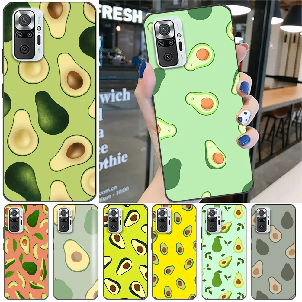

Funny Cute Avocado Phone Case For Xiaomi Redmi Note 10 Pro 10T 5G 10S Max Luxury Cute Cartoon Fruit Avocado Funda Cases