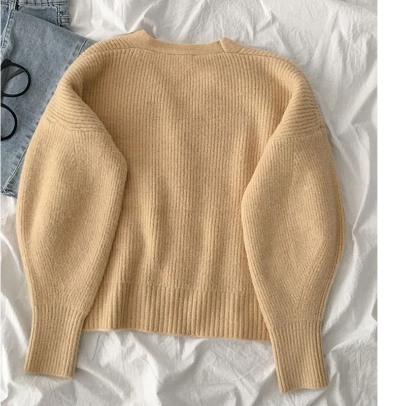 

CTRLLOCK Soft V Neck Single Breasted Woman Knitted Cardigans Sweater Autumn 2020 Solid Color Short Loose Long Sleeve Outwear