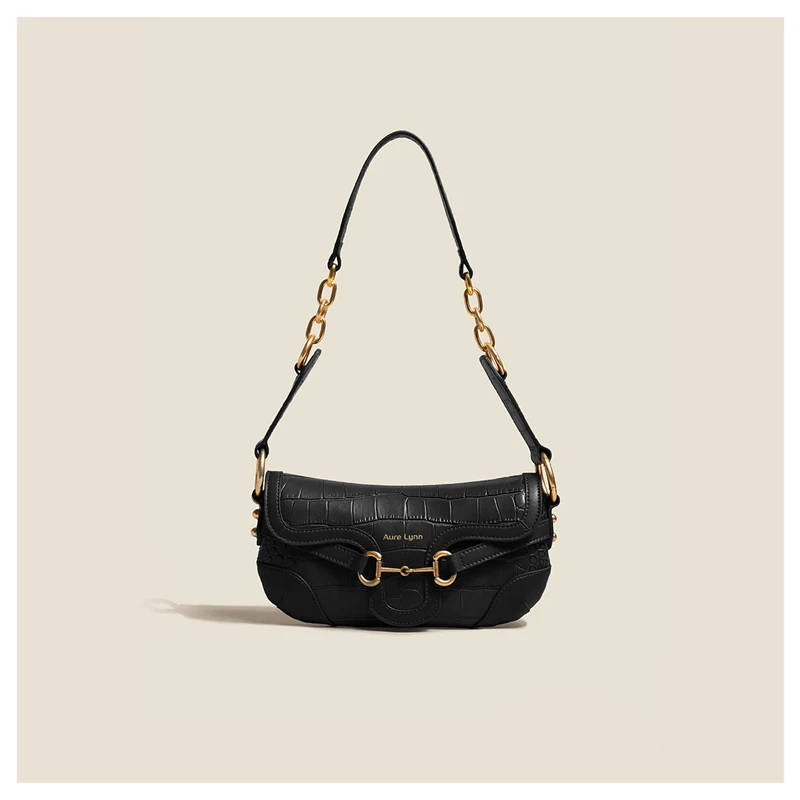 

Bags Women Saddle Split Leather Luxury Designer Metal Ring Decoration Small Underarm Bag Fashion Ladies High Quality Handbags