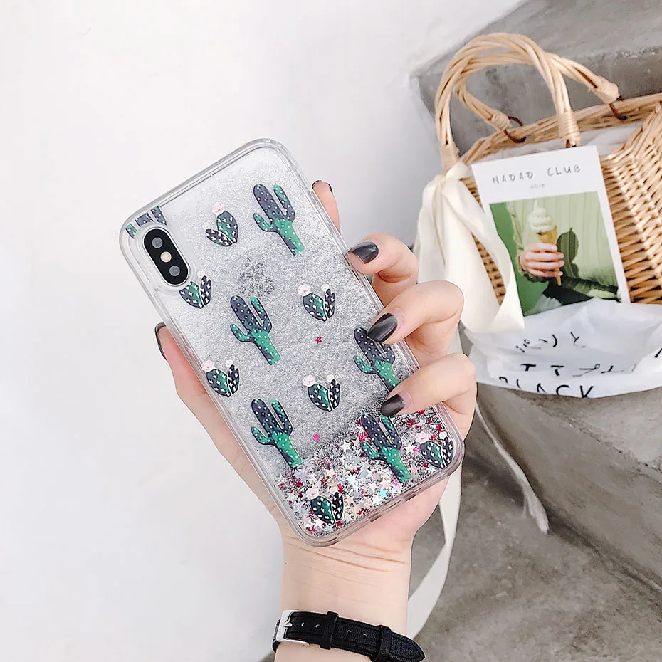 A1 Зеленый botany кактус узор жидкий зыбучий песок чехол для телефона для iphone 11 Лот pro max x xr xs 8 7 6 6s plus silversand прозрачный - Цвет: A1