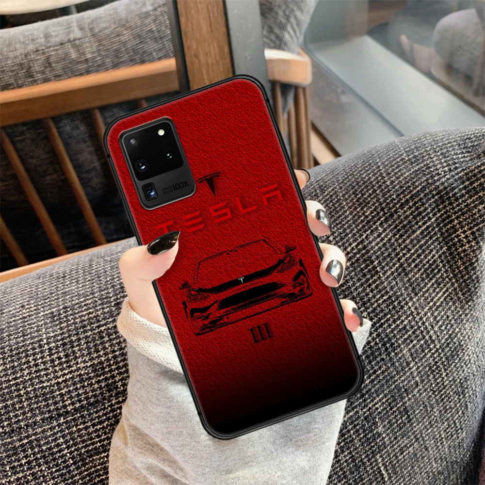 

Teslas car logo Phone Case Cover Hull For Samsung Galaxy S 7 8 9 10 e 20 FE edge uitra plus Note 9 10 20 black Funda Tpu Hoesjes