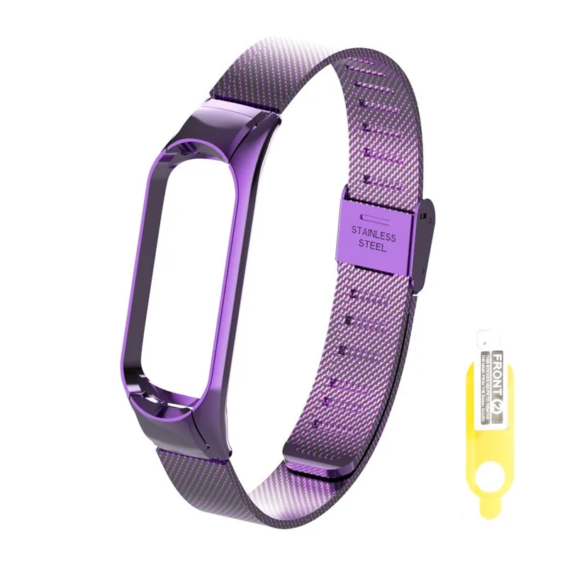 Mi Band 2 3 4 ремешок для Xiaomi mi Band 2 3 4 браслет из нержавеющей стали - Цвет: Purple