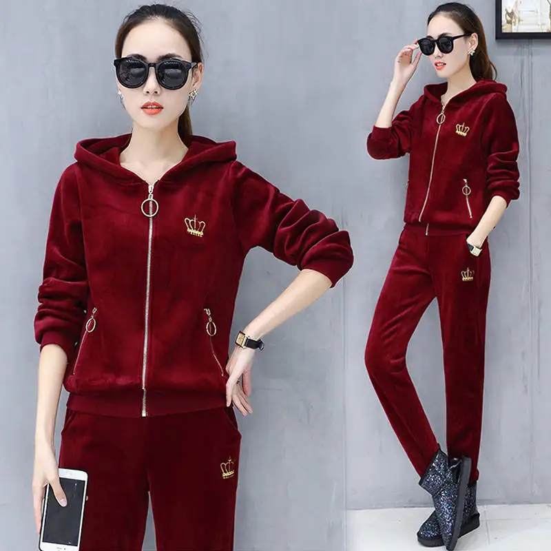 Женские хлопковые флисовые тренировочные костюмы однотонный флисовый