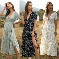 2021 new womens dress with ruffle and floral bohemian dress