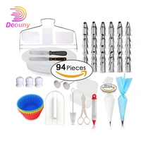 deouny 94 pcs cake decorating tools set turntable pastry bags couplers cream nozzle party kitchen dessert baking gadget kit hot