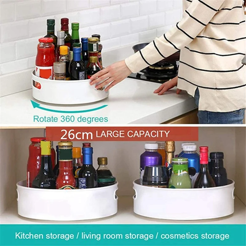 

2Pcs Multi-Function Rotating Tray/Kitchen Organizer/Cosmetics Organize - 360 Degree Rotating Spice Rack (White+Blue)
