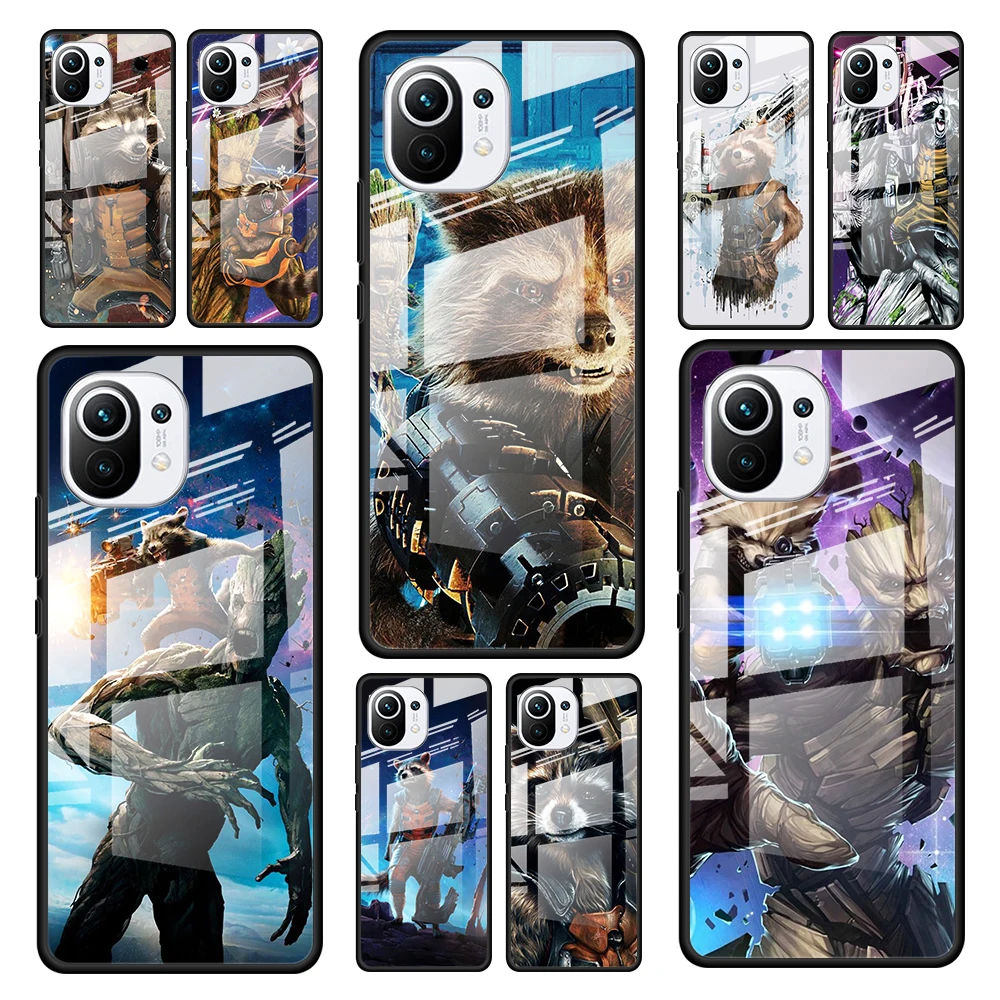 

Rocket Raccoon Marvel for Xiaomi Mi 11 Ultra Lite 10T Note 10 9T Pro CC9 CC9E 5G Luxury Tempered Glass Phone Case Cover