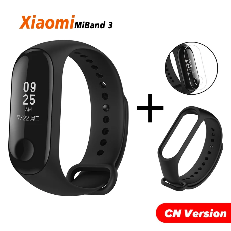 Origina Xiaomi mi band 3 глобальная версия фитнес-браслет трекер пульсометр mi band 3 Смарт-браслет для Android IOS - Цвет: add film BLACK