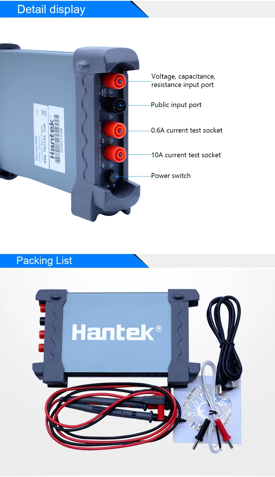 Цифровой регистратор данных Регистратор bluetooth регистраторы мультиметр Hantek 365A/B/F PC USB Напряжение Ток Сопротивление температура измеряется