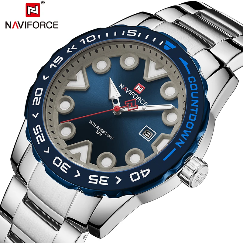 

NAVIFORCE часы мужские, новые, из нержавеющей стали, водонепроницаемые, модные, повседневные, кварцевые часы, хронограф, военные наручные часы, м...