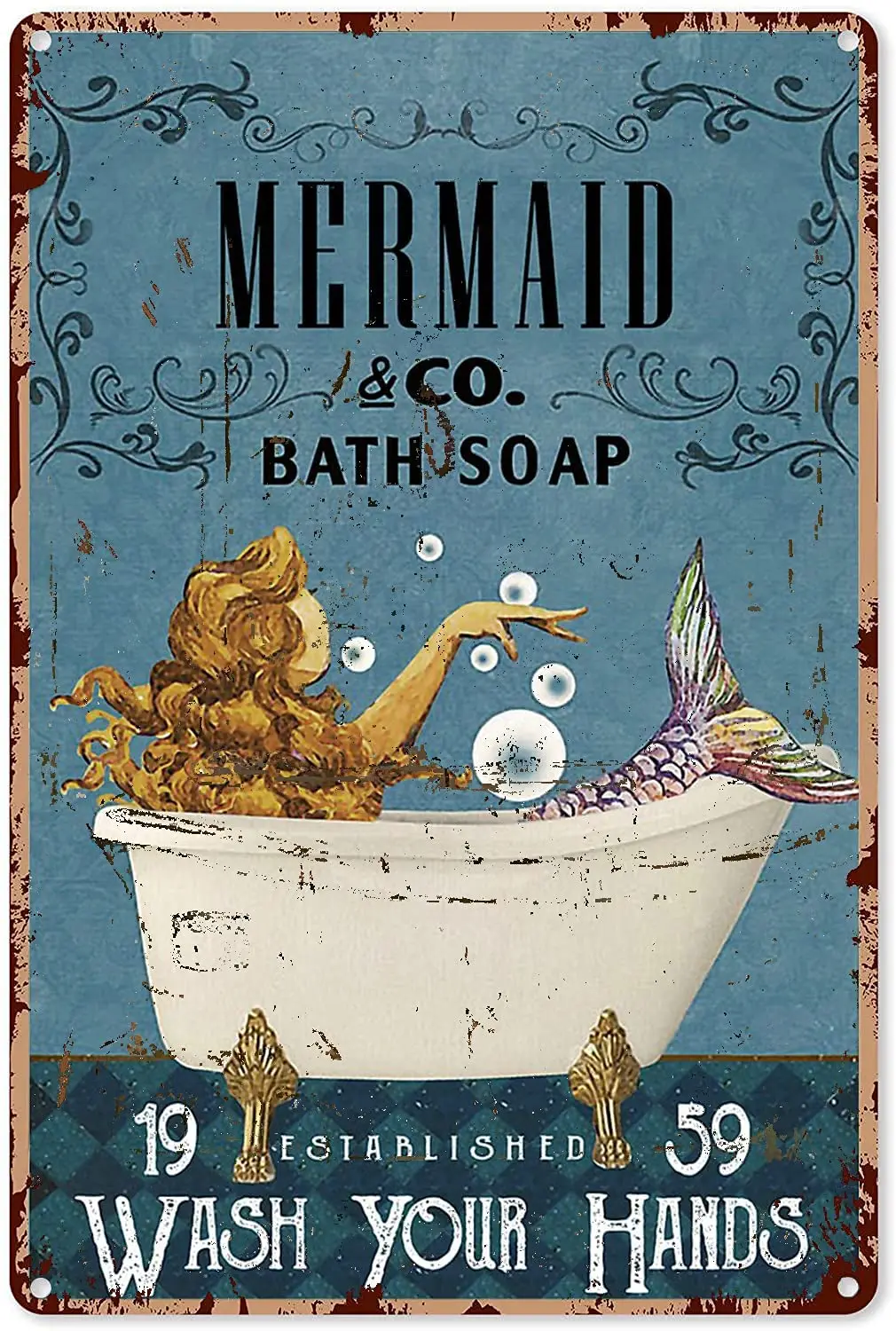 

Mermaid Decor Party Bath Soap Mermaid Wash Your Hands Funny Metal Sign Decor Tin Aluminum Sign Poster for Girl Home Bathroom