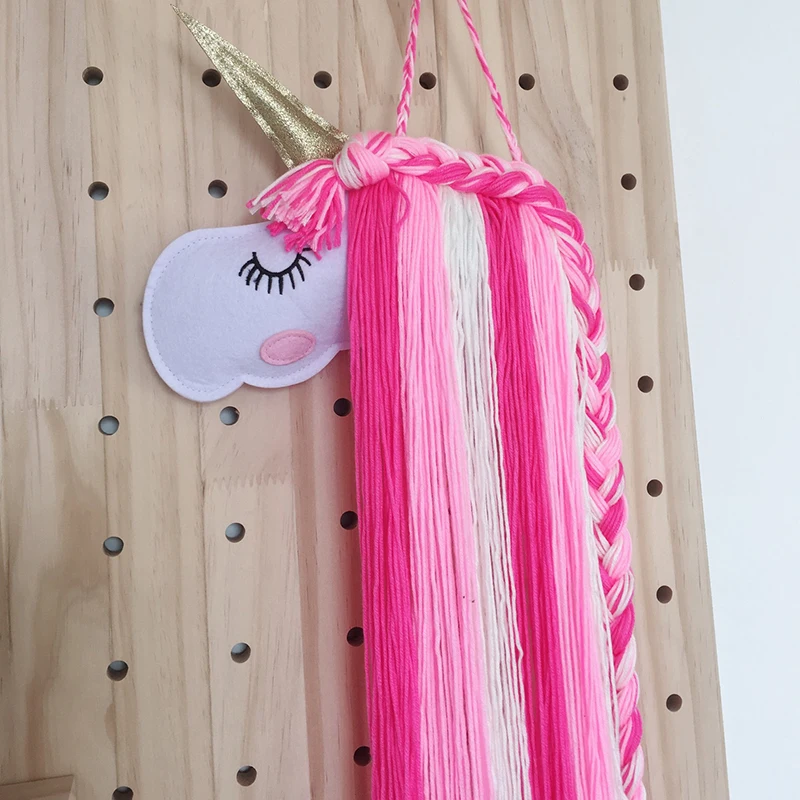 Милая тканая Голова Единорога для девочек украшение на стену Радужный макраме
