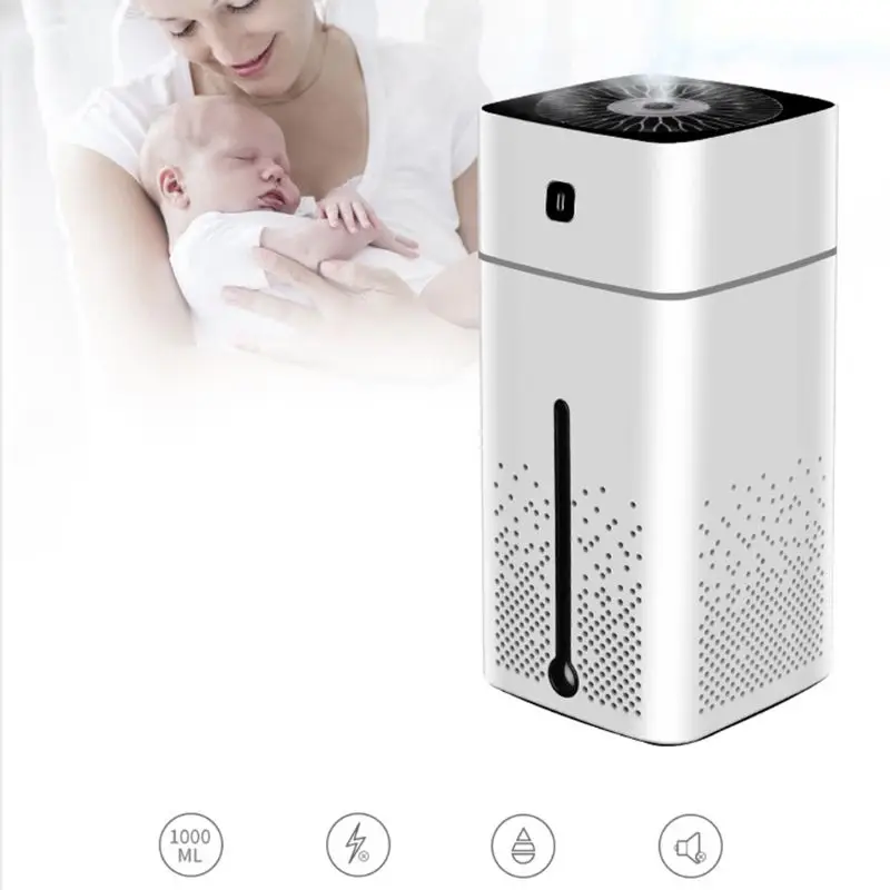 

1L Cool Mist Humidifier Large Capacity USB Air Humidifier Purifier Household Auto Shut-Off Steam Atomization with Night Light