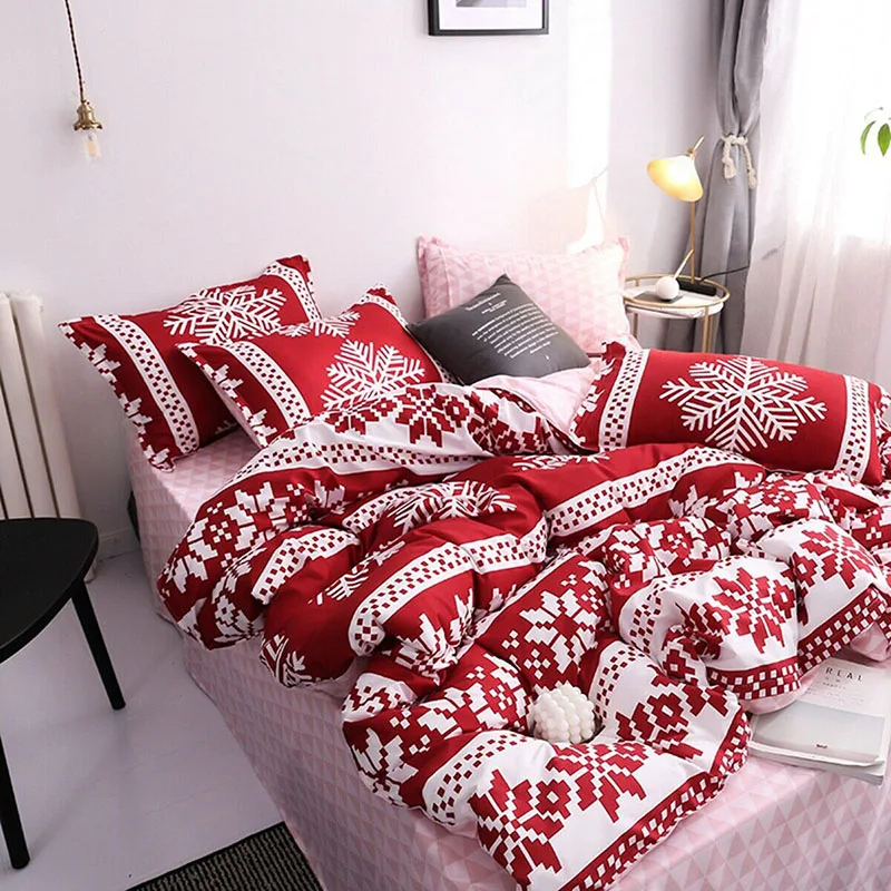 

Christmas Snowflake Bedding Pillow Cover Bed Sheet Set Home Decoration for Bedroom Promo Camastion Housse De Couette Rouge