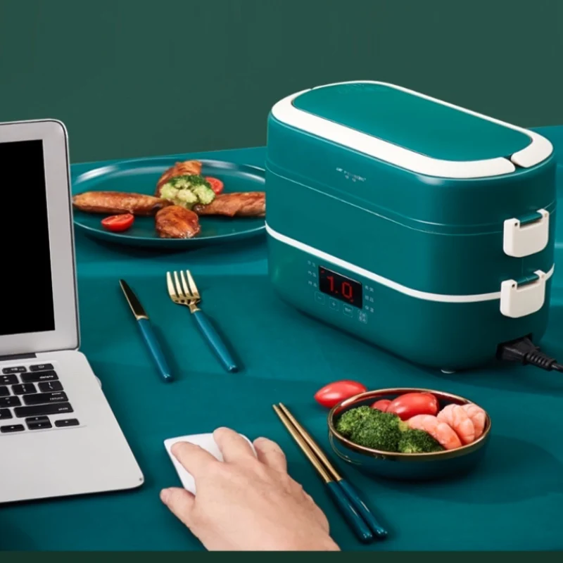 

Portable 220V Dual Use Home Electric Heating Lunch Box Rice Food Warmer Cooker 2 Layers 2L Container For Travel School Office