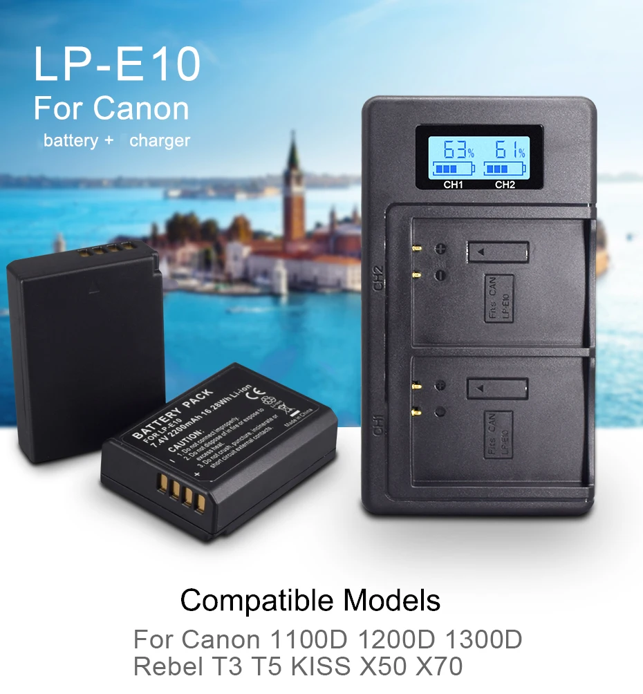 LP-E10 LPE10 LP E10 батарея для камеры батарея Аккумулятор Акку+ ЖК-зарядное устройство для Canon 1100D 1200D 1300D Rebel T3 T5 KISS X50 X70