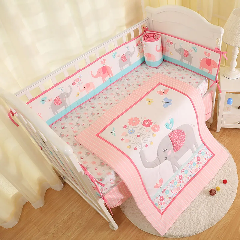 4 шт кроватки Постельное белье для маленьких девочек Бледно-розовый с