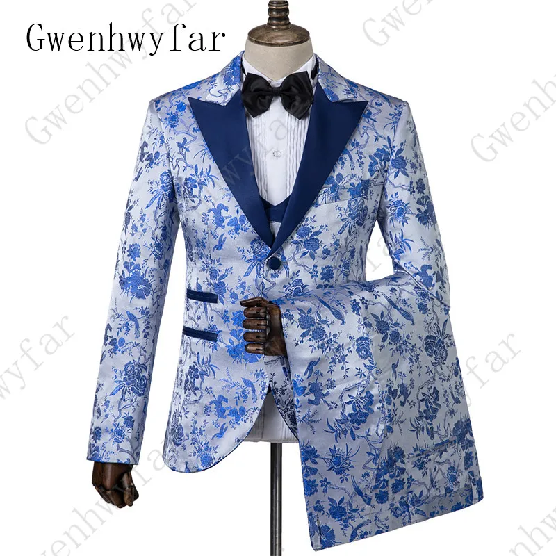 

Gwenhwyfar мужской костюм с цветочным узором, новый дизайн, мужские Модные Повседневные смокинги, мужские костюмы для свадьбы, 3 комплекта, Terno masculino