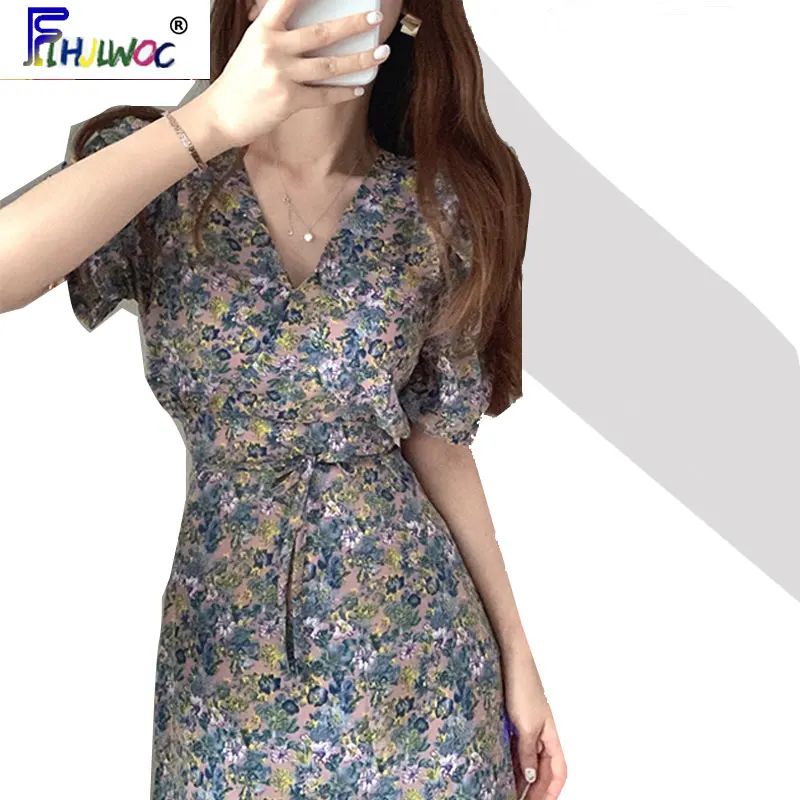 Женское винтажное платье с оборками летнее в японском стиле цветочным принтом 4023