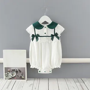 Детские боди с воротником Питер Пэн на возраст от 0 до 24 месяцев, коллекция 2021 года, летние комбинезоны для девочек, цельнокроеная одежда из 100% хлопка для новорожденных девочек