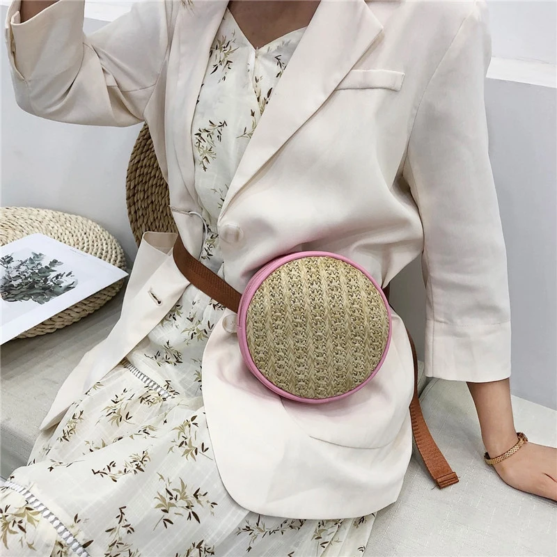 Маленькая соломенная поясная сумка круглая забавная женская кожаная сумочка