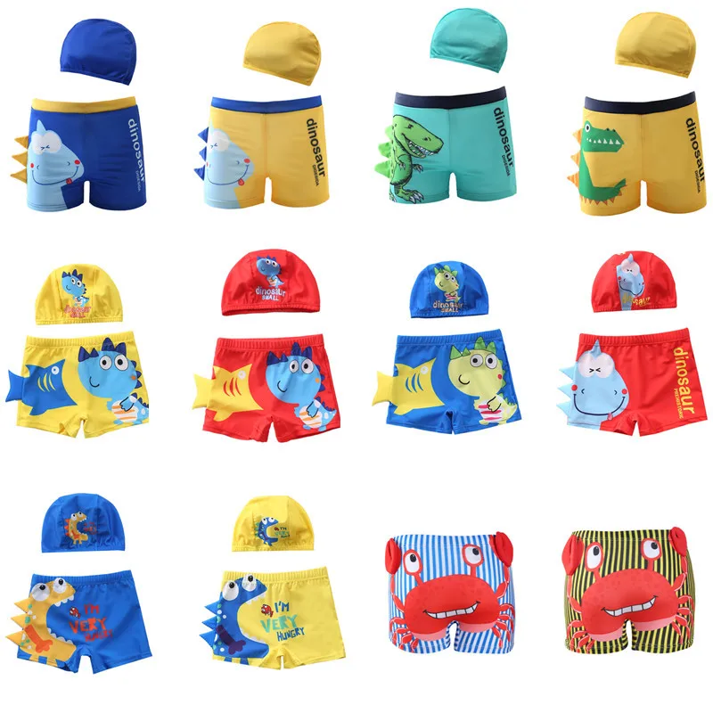 

2019 NEW Boys Swimming Trunks 2-10 Years Children's Swimwear Kids Swimsuit Dinasour Boys Swimwear Trunks with Hat-SW367