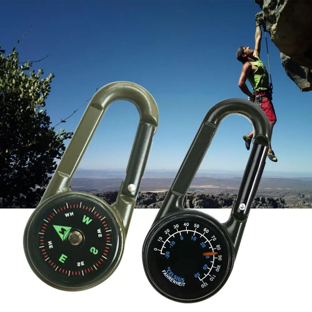 

Multifunctional Carabiner Mini 3in1 Compass Thermometer Outdoor Ring Tool Hook Chain Snap Hiking Camping