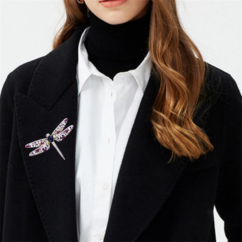 Большой стрекоза брошь в виде желтого и красного цветов стразы броши Винтаж