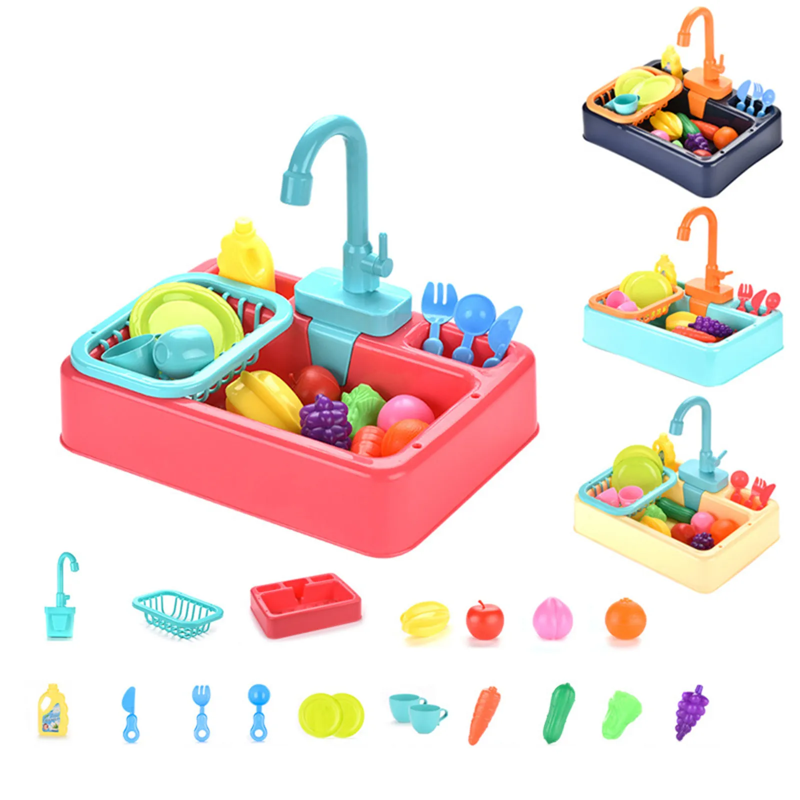 

19PCS Kitchen Sink Toys with Running Water Educational Gifts for Girls Boys montessori Play House Kitchenware Brinquedos Toys #1