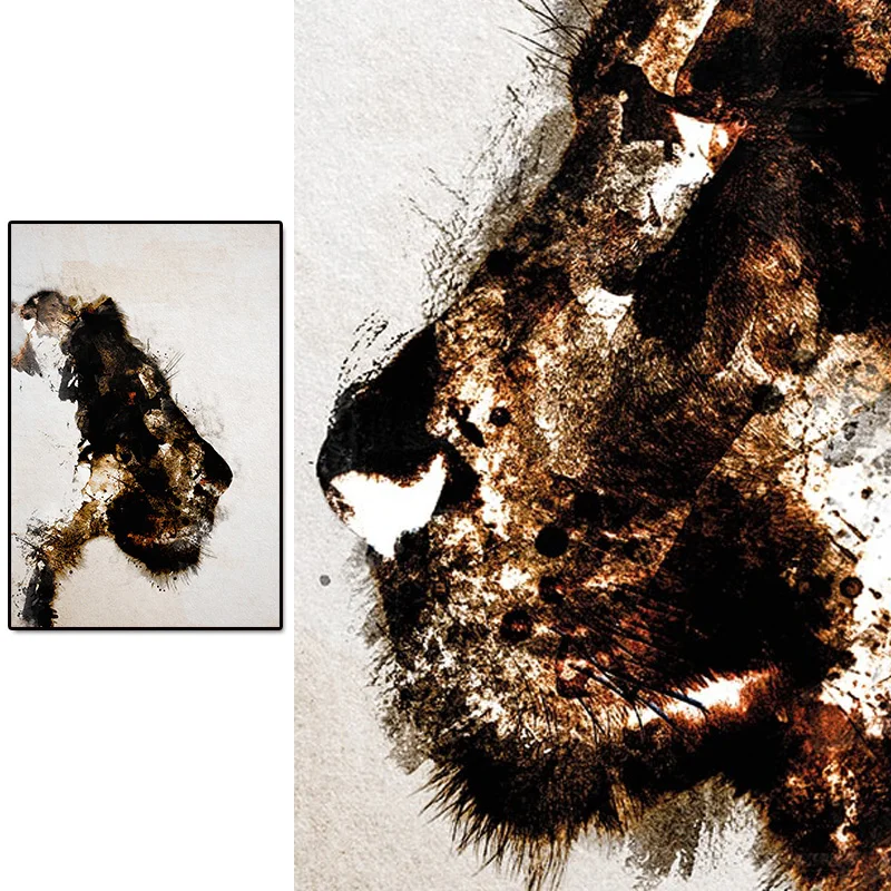 Золотая и черная дикая картина с рисунком животных настенное искусство носорог