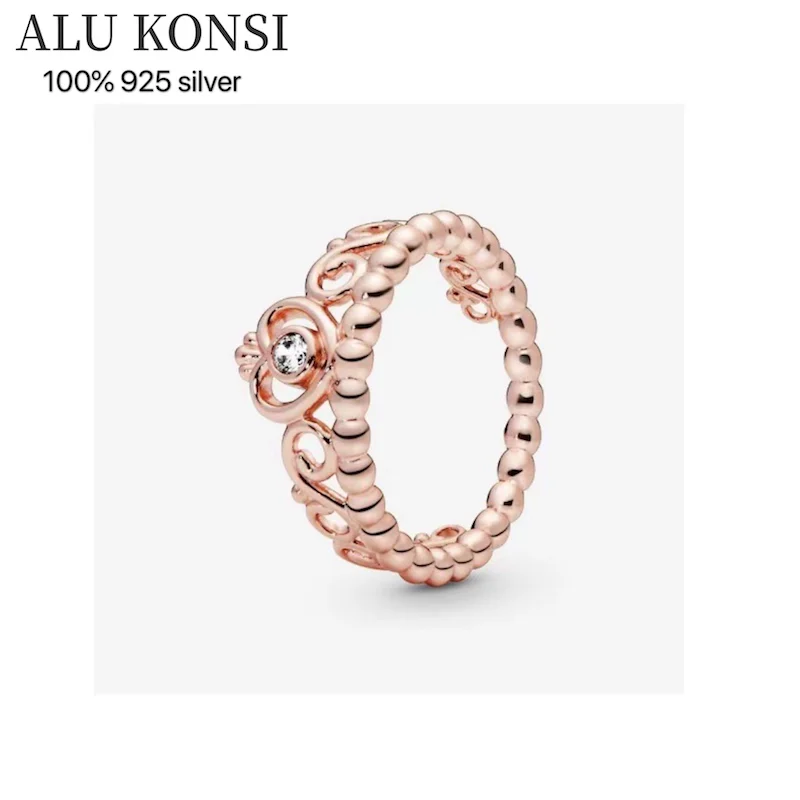 

Fit Original luxury Real 925 Sterling Silver pan ring For Women Rose gold crystal couple rings DIY fashion wedding Jewelry