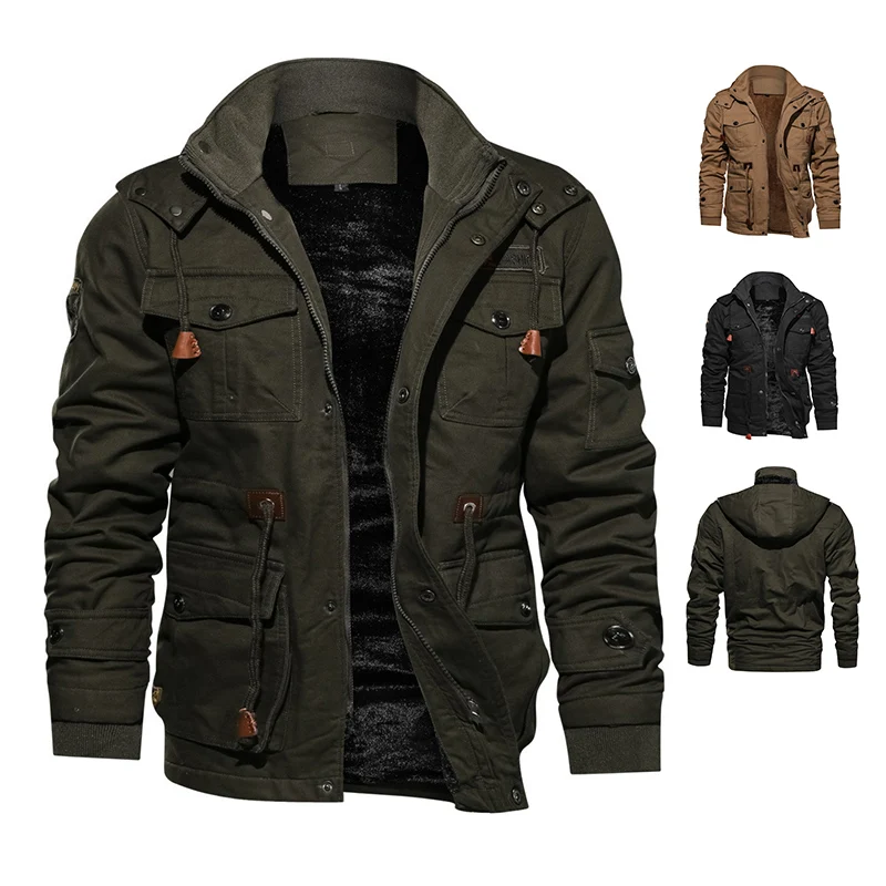 

New Winter Fashion Fur Lined Warm Tooling Coat Male Outdoor Pilot Military Bomber Jacket Coats Men Army Jackets