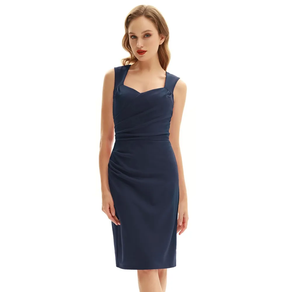 

Fashion V-neck Hip Dress Slim Dress Women Vintage Ruched Bodcyon Dress Sleeveless Surplice V-Neck Pencil Dress Sleeveless Dress