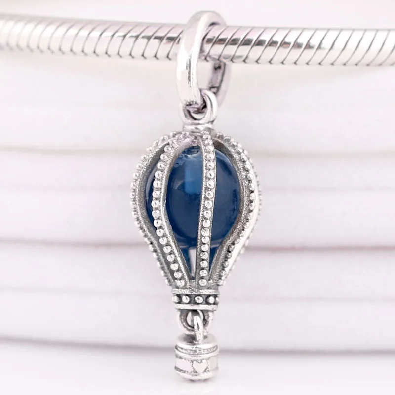 

New 925 Sterling Silver Charm Moonlight Blue Crystal Air Balloon Pendant Bead Fit Original Bracelet Fashion Necklace DIY Jewelry