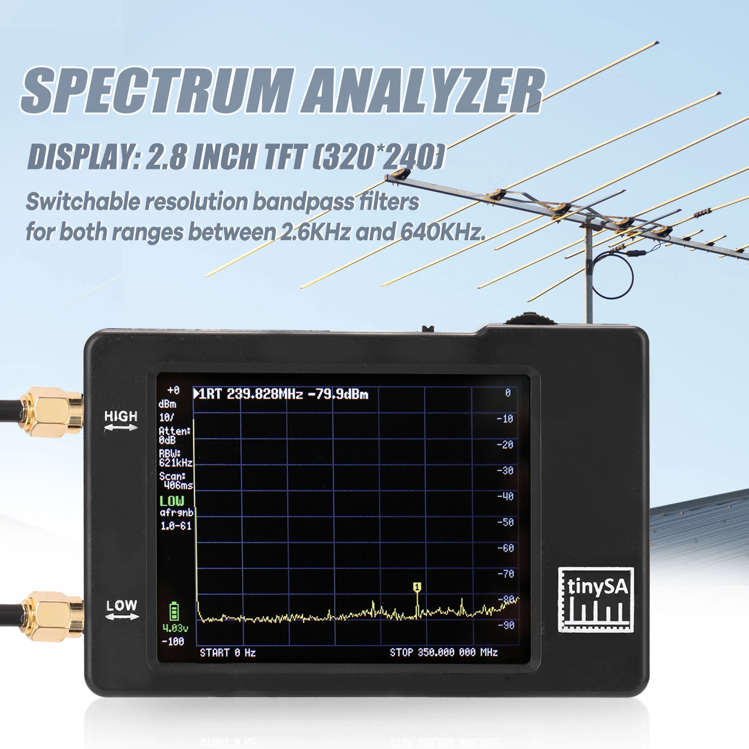 

Pre-sale tinySA Handheld Two Inputs Tiny Spectrum Analyzer 2.8 Inch Touching Display Screen Spectrum Analyzers 100KHz-350MHz