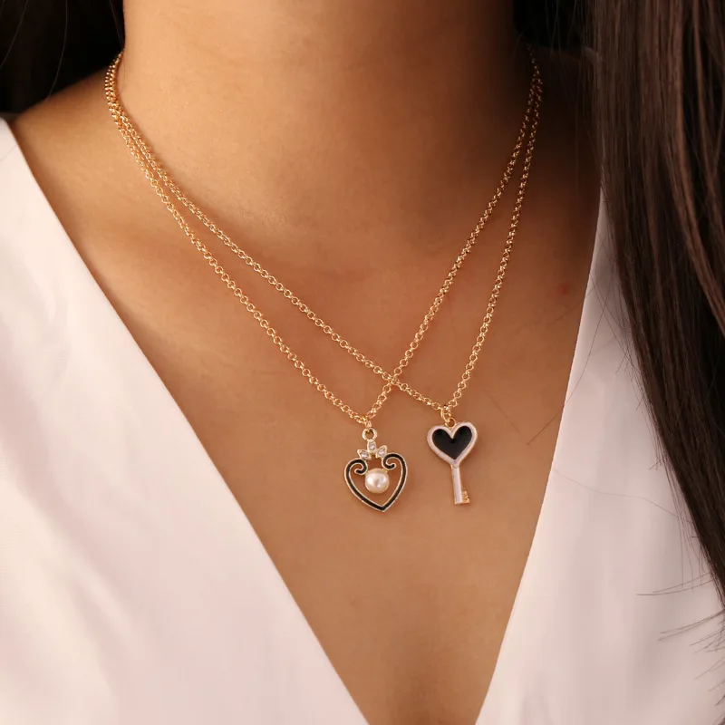 Ожерелье с имитацией жемчуга в форме ключа сердца для женщин и девушек ошейники