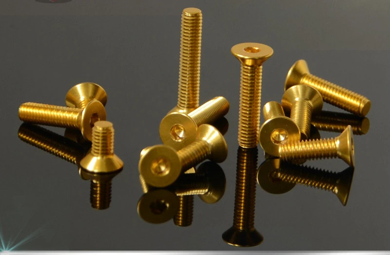 

20pcs M2 M2.5 M3 M4 M5 Countersunk Flat Head Hex Hexagon Socket Screws Alloy Steel Titanium Plating Gold Screw Length 4-35mm