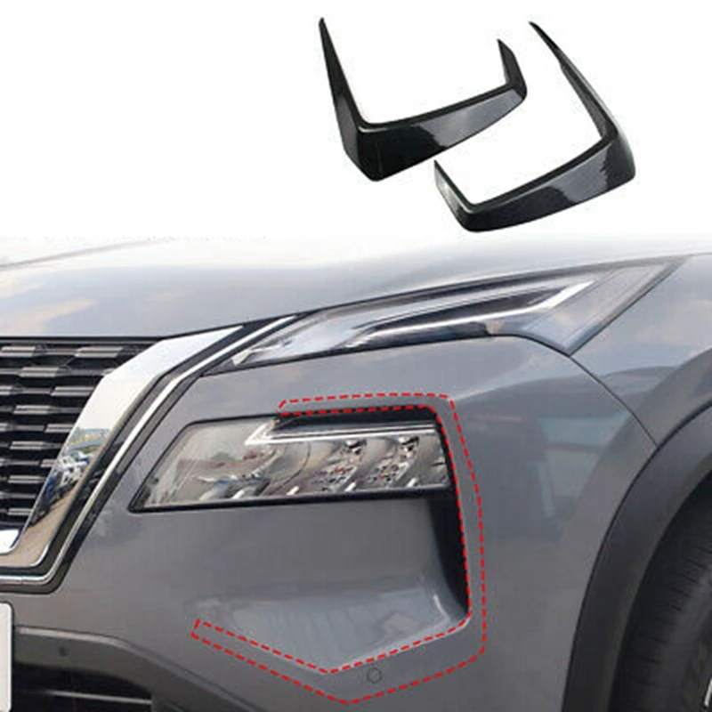 

Car ABS Carbon Fiber Fog Light Frame Front Headlight Lamp Eyebrow Cover Trim for Nissan Rogue 2021 2022