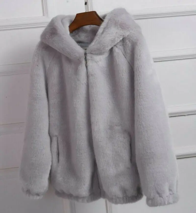 

Luck A New Fashion Women Girl Winter Casual Fur Jacket Outwear Faux Rabbit Fur Hooded Coat Casual Warm Jacket