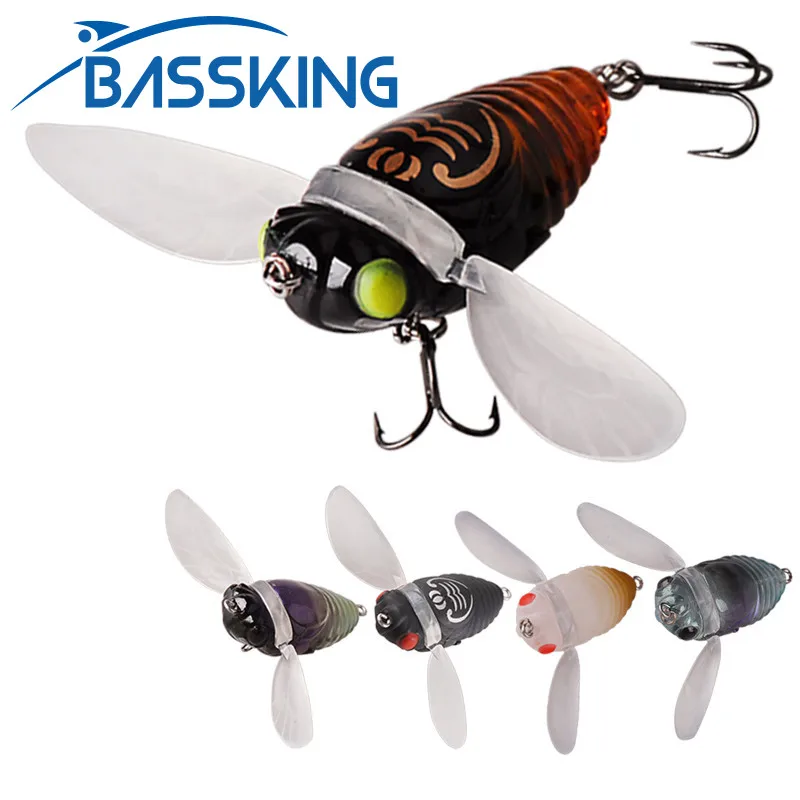 BASSKING Pesca Bionic Insect Popper Fishing Lures 4cm 6g Simulation Cicada Wing Topwater Wobbler Artificial Hard Bait Crankbaits